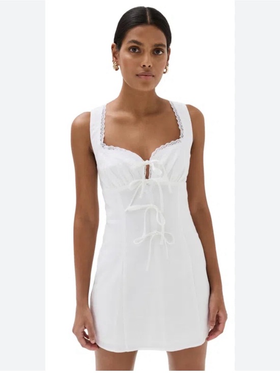 Reformation Dresses & Skirts - Reformation Reia Linen Mini Dress • Lace Trim • White • front ties • sz 6